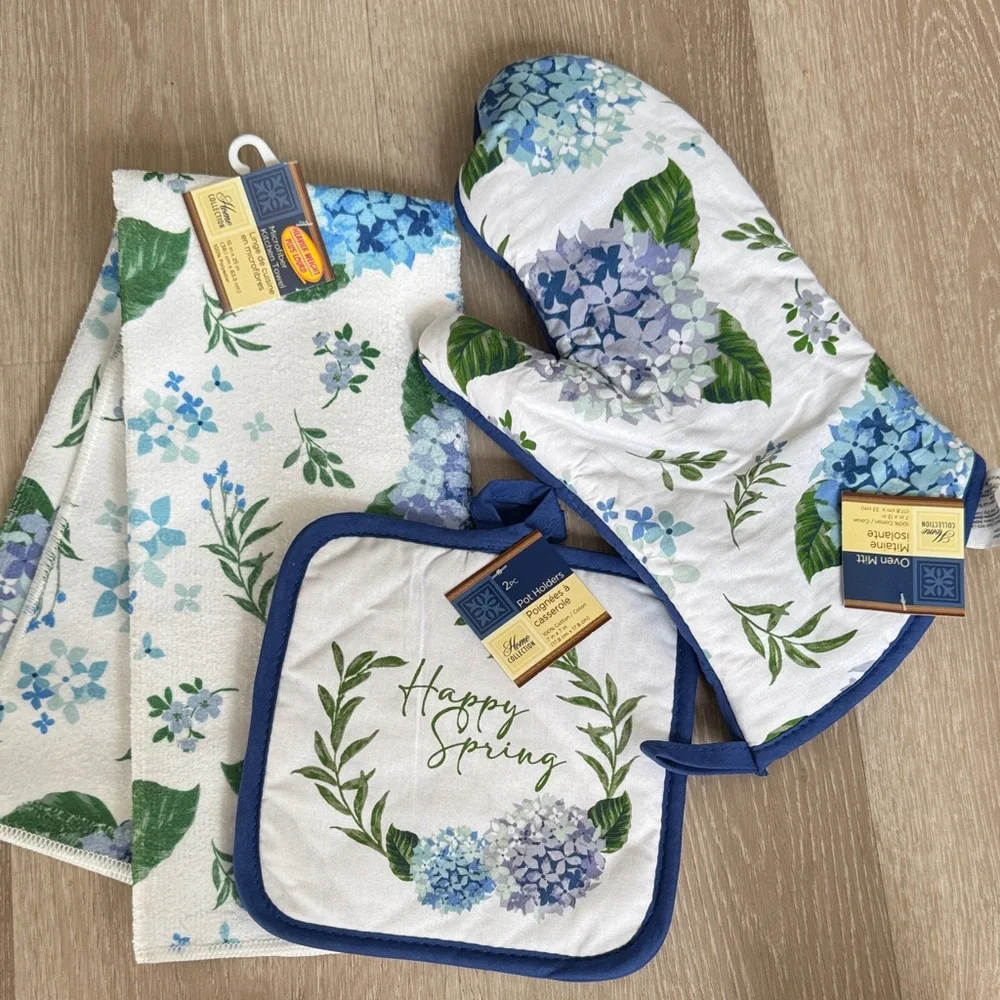 Hydrangea Floral Spring Kitchen 4pc Kitchen Linen Set NEW 🏷️
